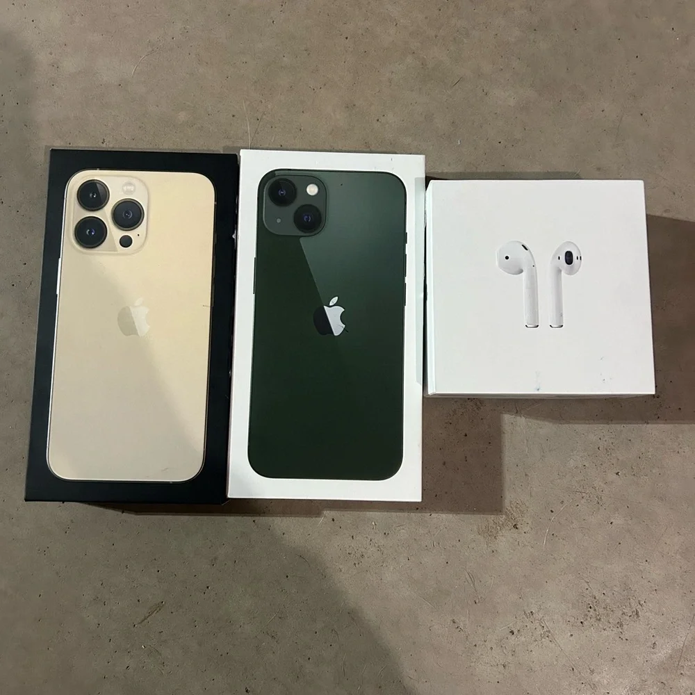 Apple iPhone 13 Pro Gold and Green IPhone 13 with AirPods BOX ONLY!!